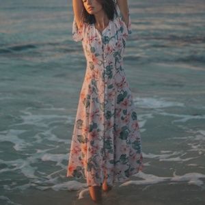 CDC White, Pink & Green Floral Vintage Long Dress